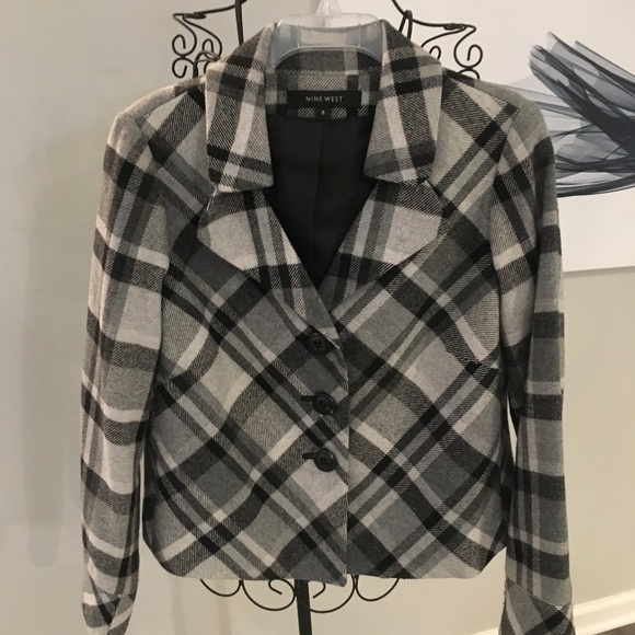 Nine West Black and Gray Plaid Wool Swing Coat - Picture 7 of 7